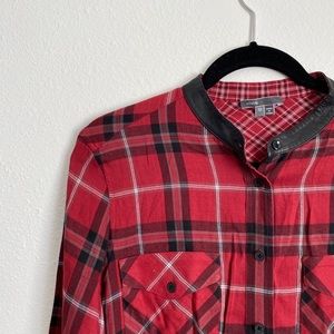 Vince. | Plaid Tunic with Leather Trim